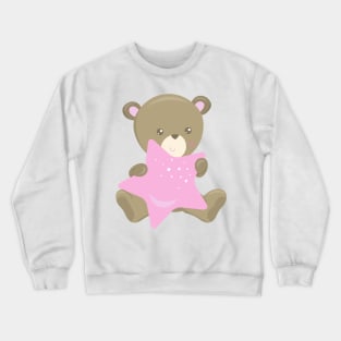 Cute Bear, Little Bear, Baby Bear, Bear With Star Crewneck Sweatshirt